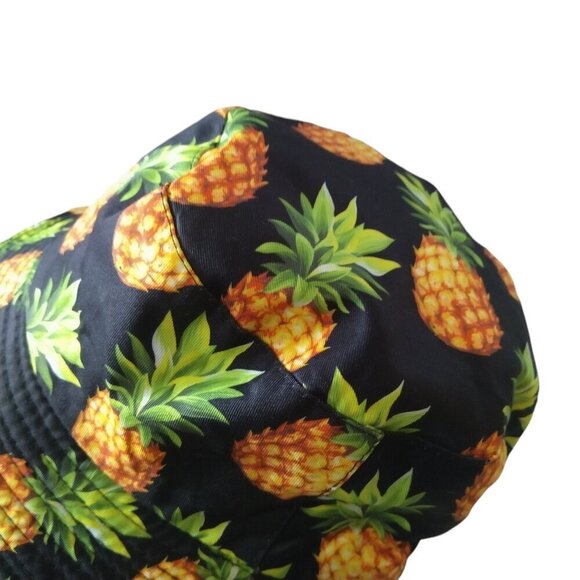 Reversible Black Pineapple Bucket Sun Hat Colorful Beach Travel Vacation - Picture 4 of 4